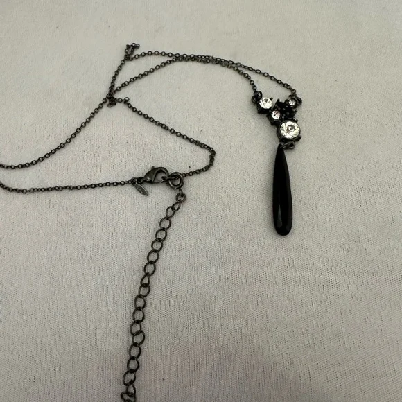 Avon black tone necklace with acrylic drop and clear rhinestones - Picture 3 of 6